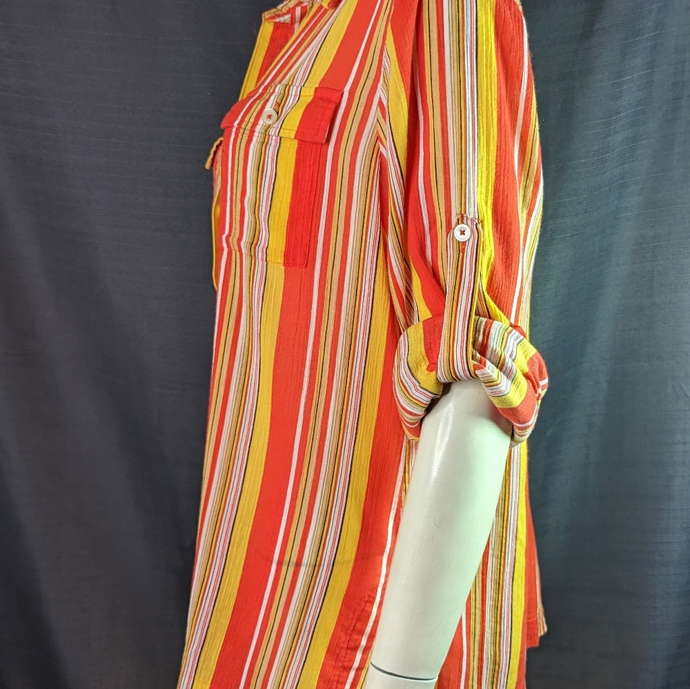 Orange Red Yellow Striped Blouse M Jones New York - Picture 13 of 16